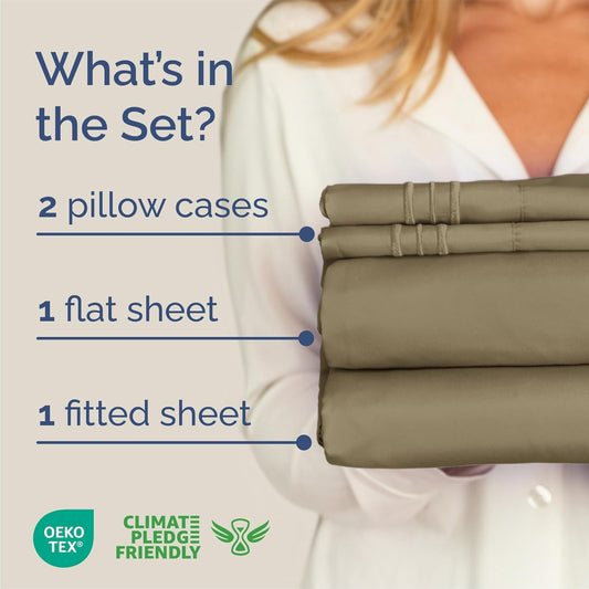 Queen Size Sheet Set - 4 Piece Set - Hotel Luxury Bed Sheets - Extra Soft - Deep Pockets - Easy Fit - Breathable & Cooling Sheets - Wrinkle Free - Comfy – Khaki Bed Sheets - Queen Sheets