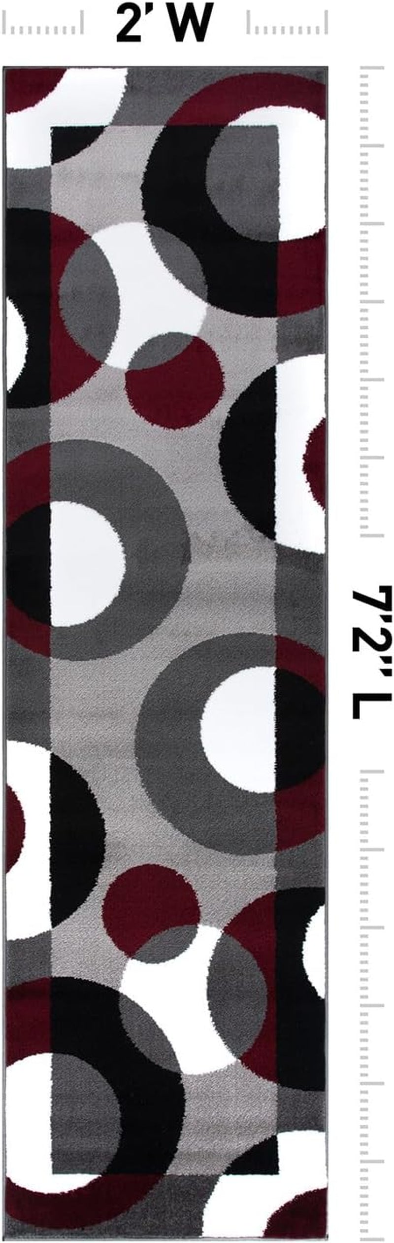 Modern Circles Carpet Easy Maintenance for Home Office,Living Room,Bedroom,Kitchen Soft Runner Rug 2' X 7'2" Burgundy