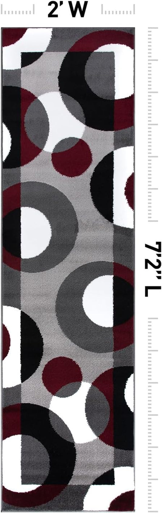 Modern Circles Carpet Easy Maintenance for Home Office,Living Room,Bedroom,Kitchen Soft Runner Rug 2' X 7'2" Burgundy