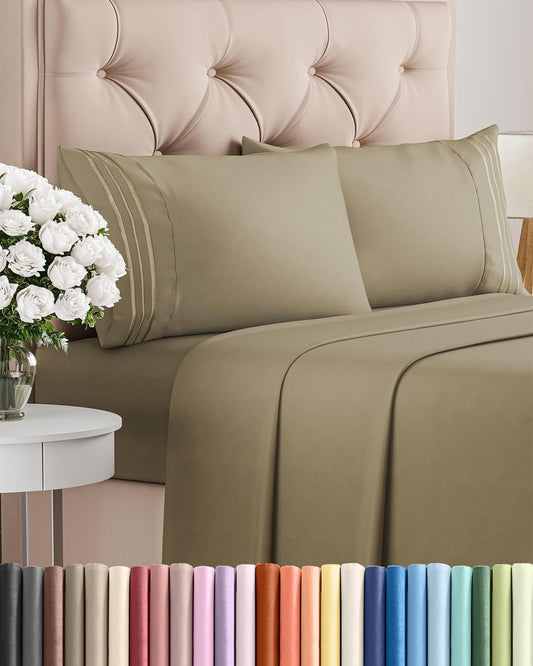 Queen Size Sheet Set - 4 Piece Set - Hotel Luxury Bed Sheets - Extra Soft - Deep Pockets - Easy Fit - Breathable & Cooling Sheets - Wrinkle Free - Comfy – Khaki Bed Sheets - Queen Sheets