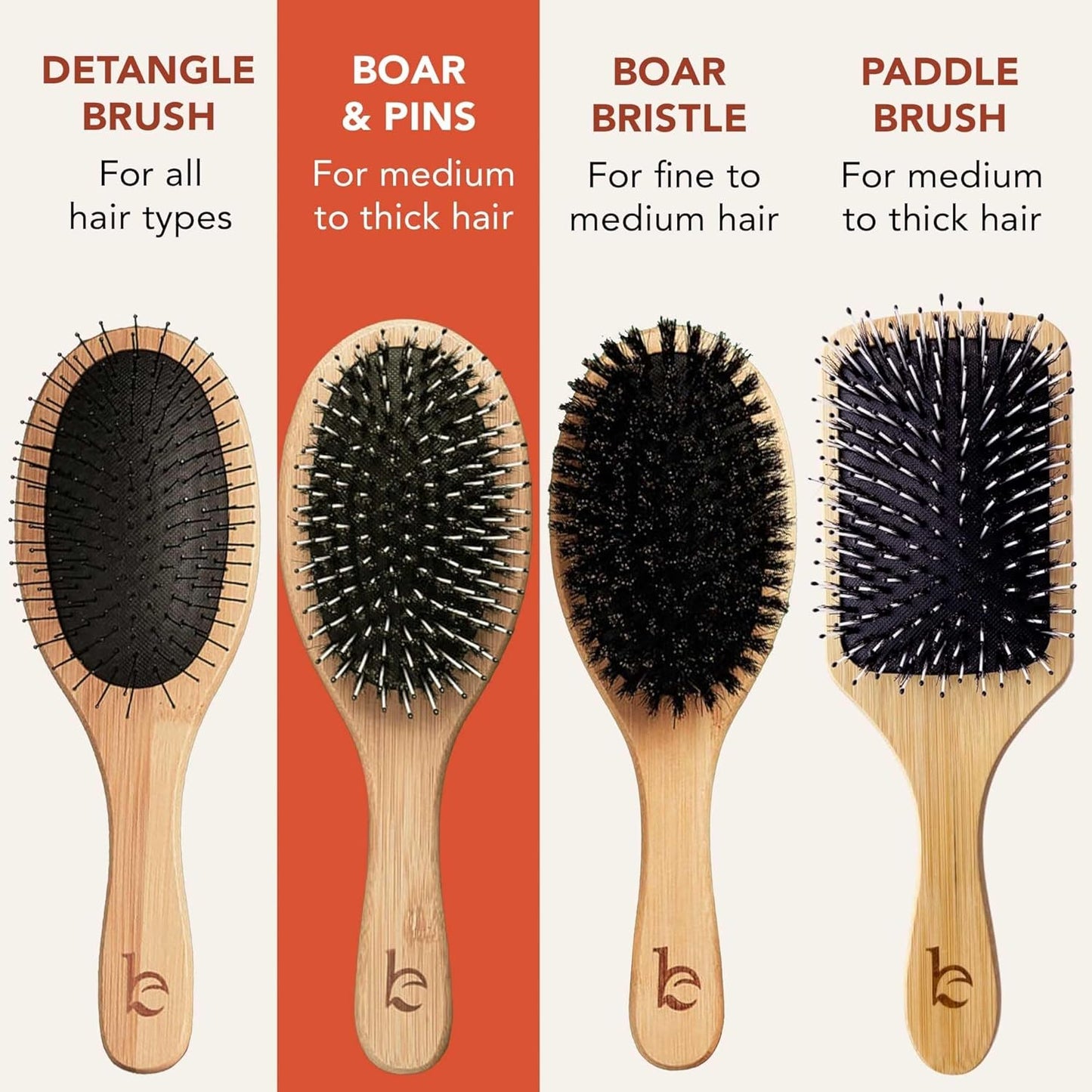 Boar Bristle Hair Brush - Hair Brushes for Women, Curly Hair Brush with Nylon Pins, Detangler Brush, Wooden Hair Brush for Men, Bamboo Brush for Curly Hair, Hairbrush for Women, Boar Bristle Brush