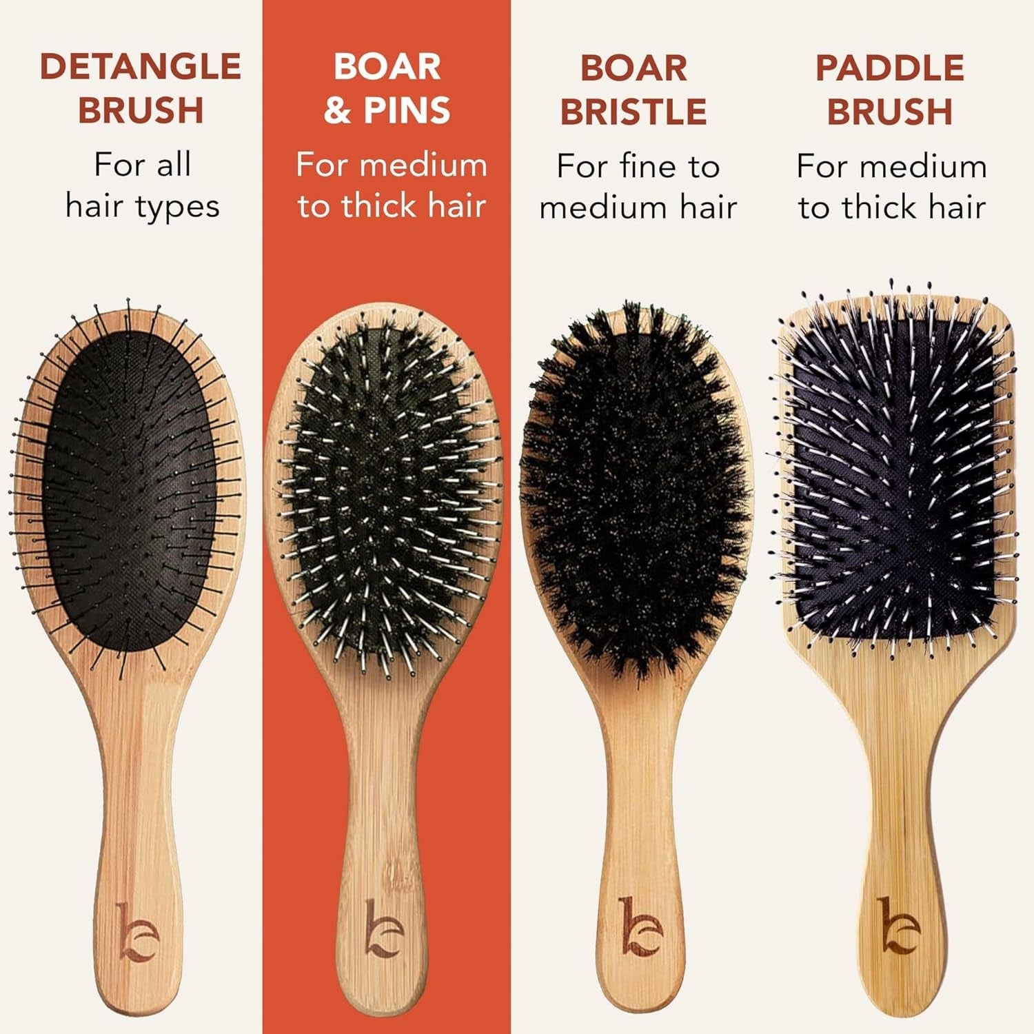 Boar Bristle Hair Brush - Hair Brushes for Women, Curly Hair Brush with Nylon Pins, Detangler Brush, Wooden Hair Brush for Men, Bamboo Brush for Curly Hair, Hairbrush for Women, Boar Bristle Brush