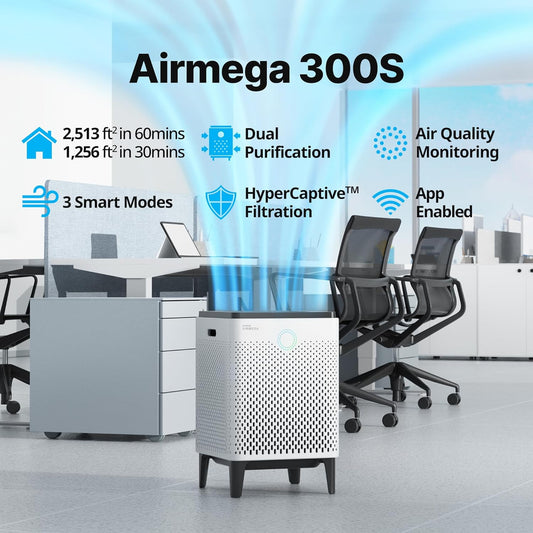 Airmega 300S App-Enabled Smart Air Purifier (Covers 1,256 Sq. Ft.), True HEPA Air Purifier with Smart Technology, Compatible with Amazon Alexa