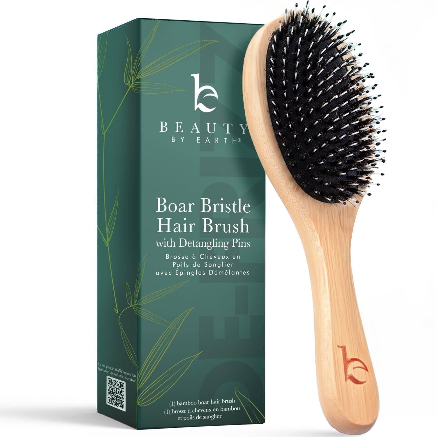 Boar Bristle Hair Brush - Hair Brushes for Women, Curly Hair Brush with Nylon Pins, Detangler Brush, Wooden Hair Brush for Men, Bamboo Brush for Curly Hair, Hairbrush for Women, Boar Bristle Brush