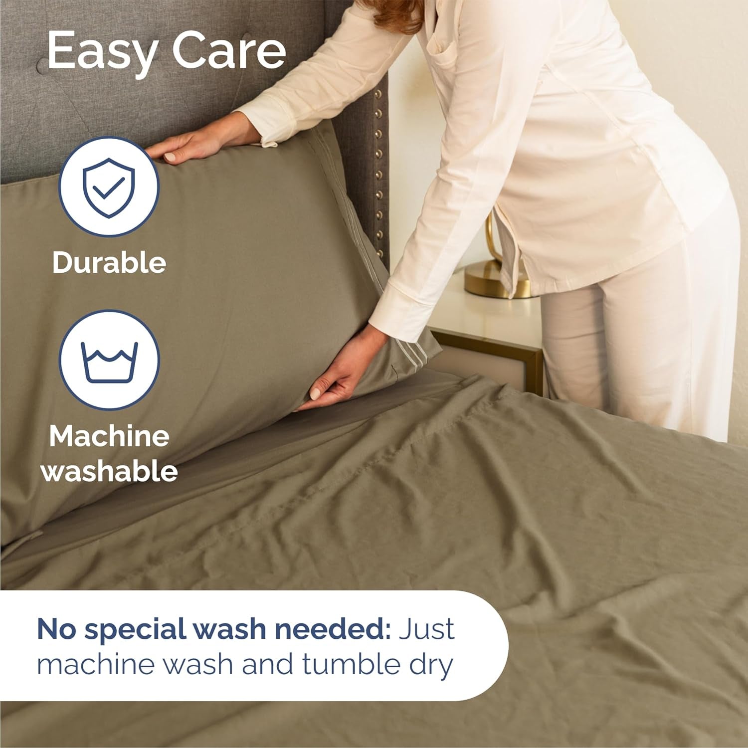 Queen Size Sheet Set - 4 Piece Set - Hotel Luxury Bed Sheets - Extra Soft - Deep Pockets - Easy Fit - Breathable & Cooling Sheets - Wrinkle Free - Comfy – Khaki Bed Sheets - Queen Sheets