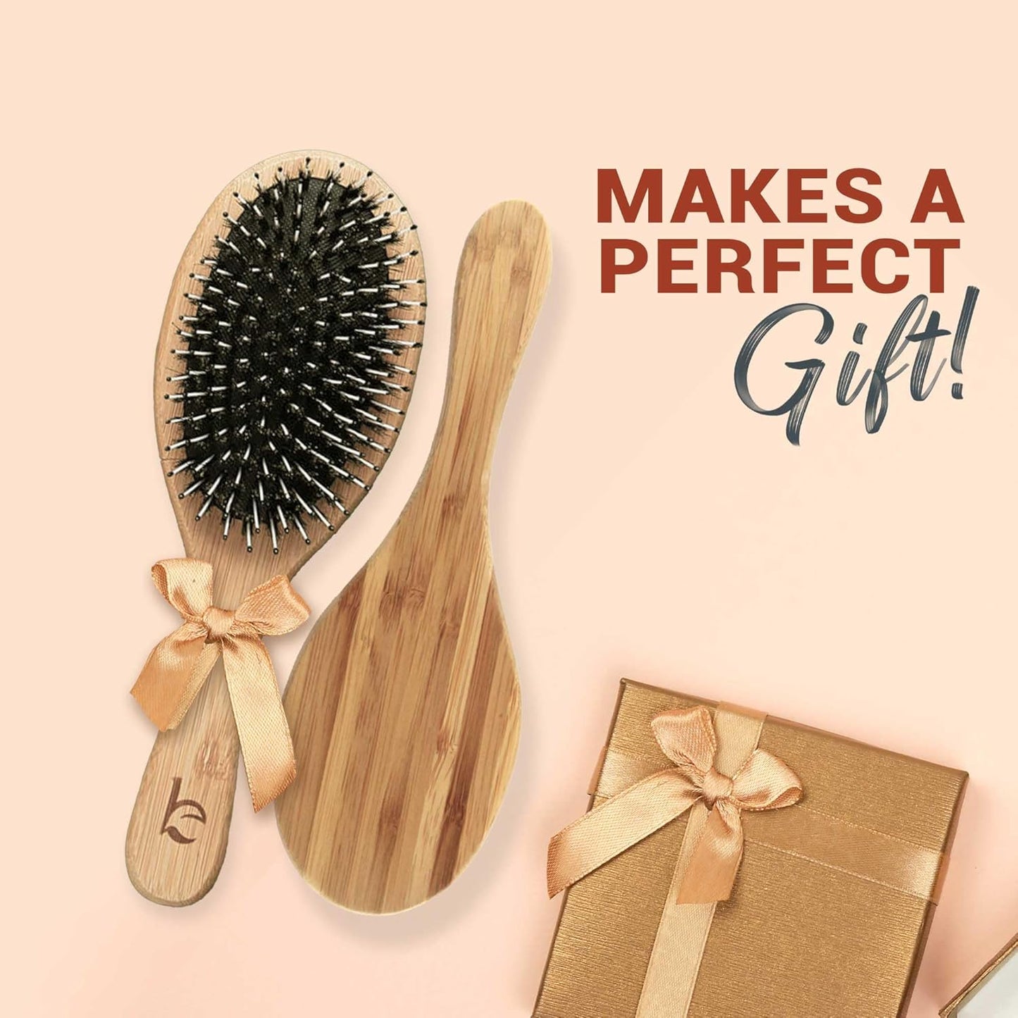 Boar Bristle Hair Brush - Hair Brushes for Women, Curly Hair Brush with Nylon Pins, Detangler Brush, Wooden Hair Brush for Men, Bamboo Brush for Curly Hair, Hairbrush for Women, Boar Bristle Brush